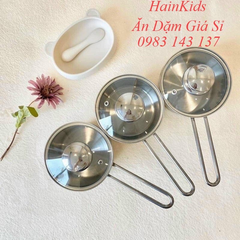 Quánh/Nồi Bột FiveStar Inox An Toàn 3 Đáy, Kèm Nắp Thủy Tinh - Dùng Quấy Cháo, Bột Cho Bé Giai Đoạn Ăn Dặm