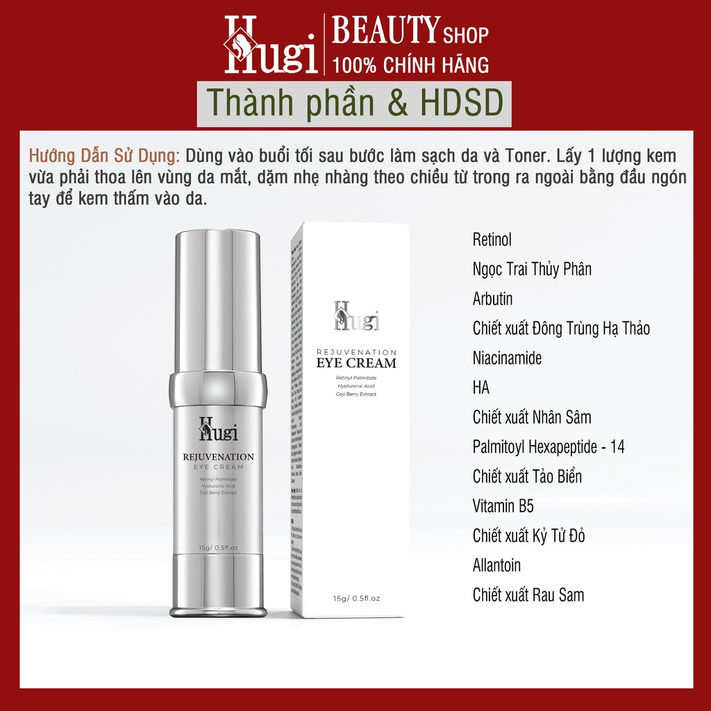 Kem Mắt Retinol Trẻ Hóa Giảm Nhăn Mờ Thâm Chính Hãng HuGi Beauty 15g