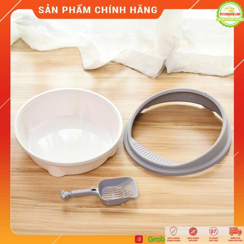 Khay vệ sinh cho mèo, thau cát tròn ️ FREESHIP ️ chậu cát mèo hình bàn chân - tặng xẻng, nhựa PP, 2 màu xanh lá và xám