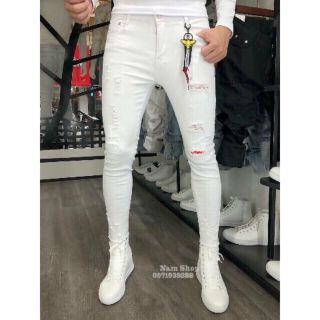 Quần jean trắng quần bò trắng rách thời trang