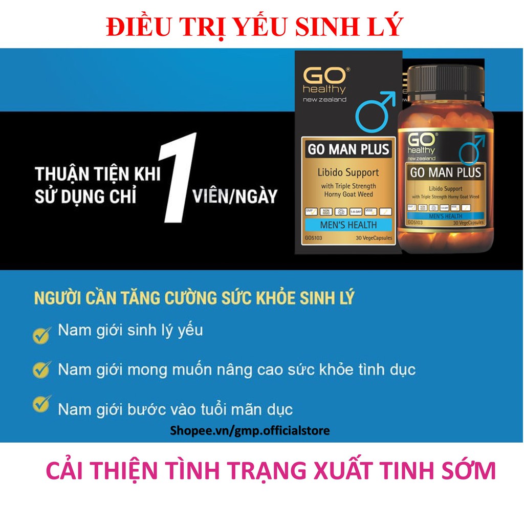 Viên uống Go Healthy Go Man Plus tăng cường sinh lý cải thiện tình trạng xuất tinh sớm rối loạn cương dương hộp 30 viên