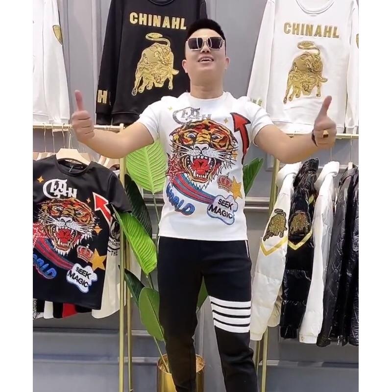 Áo nam Tay Ngắn Cổ Tròn In Hình Đầu Hổ Thời Trang