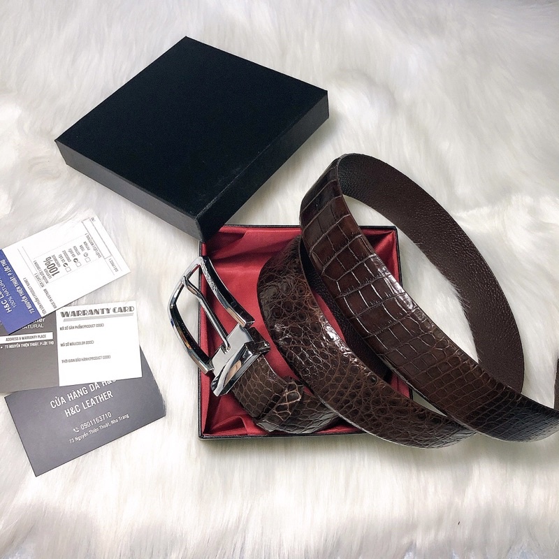 Thắt lưng nam da cá sấu thật 100%,  bản rộng 4cm, dây nguyên miếng
