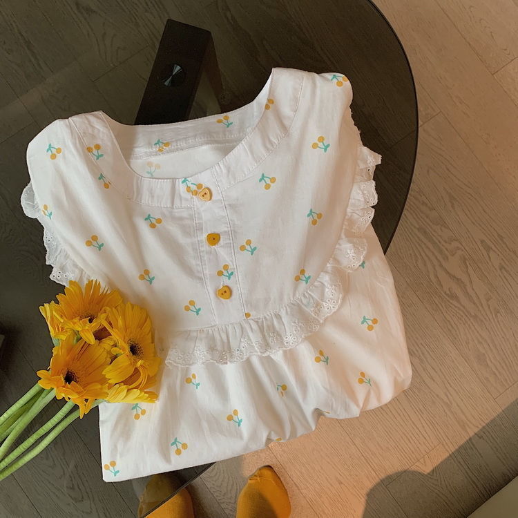 Đầm ngủ tay ngắn in họa tiết quả cherry/ snoopy đáng yêu phong cách thời trang mùa hè cho nữ