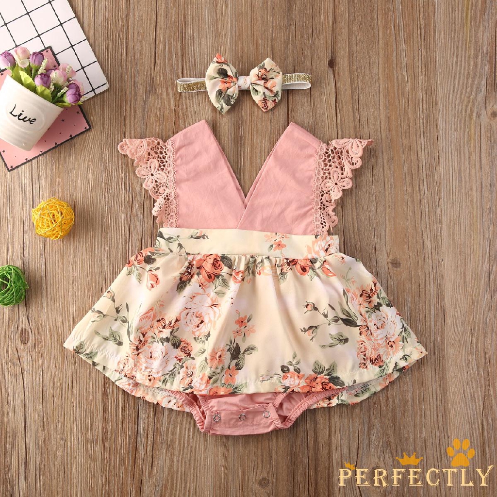 Áo Liền Quần Tã, Quần Short Vải Hoa Xinh Xắn Cho Bé Gái