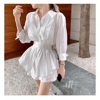 SET SƠ MI TRẮNG XẾP LY BO EO + SHORT