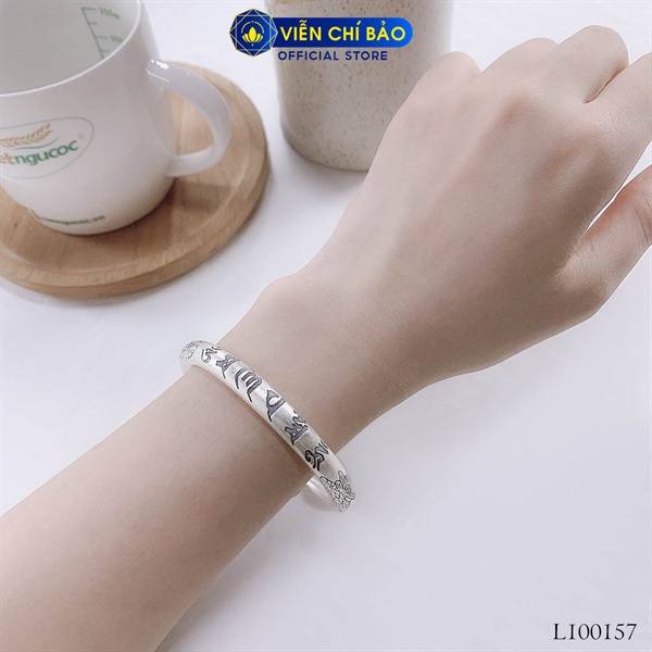 Vòng tay Lục Tự Đại Minh Chú chất liệu bạc Thái 925 phong cách cổ điển thương hiệu Viễn Chí Bảo L100157
