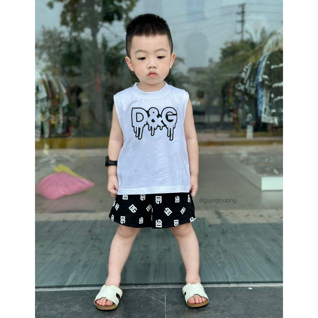 Bộ áo ba lỗ D&amp;G chảy quần cạp họa tiết cho bé trai , set tank top trẻ em unisex form rộng , Kid_genz