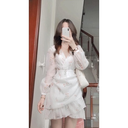 VÁY VOAN HOA NHÍ CỔ V VẠT BÈO SIÊU XINHk