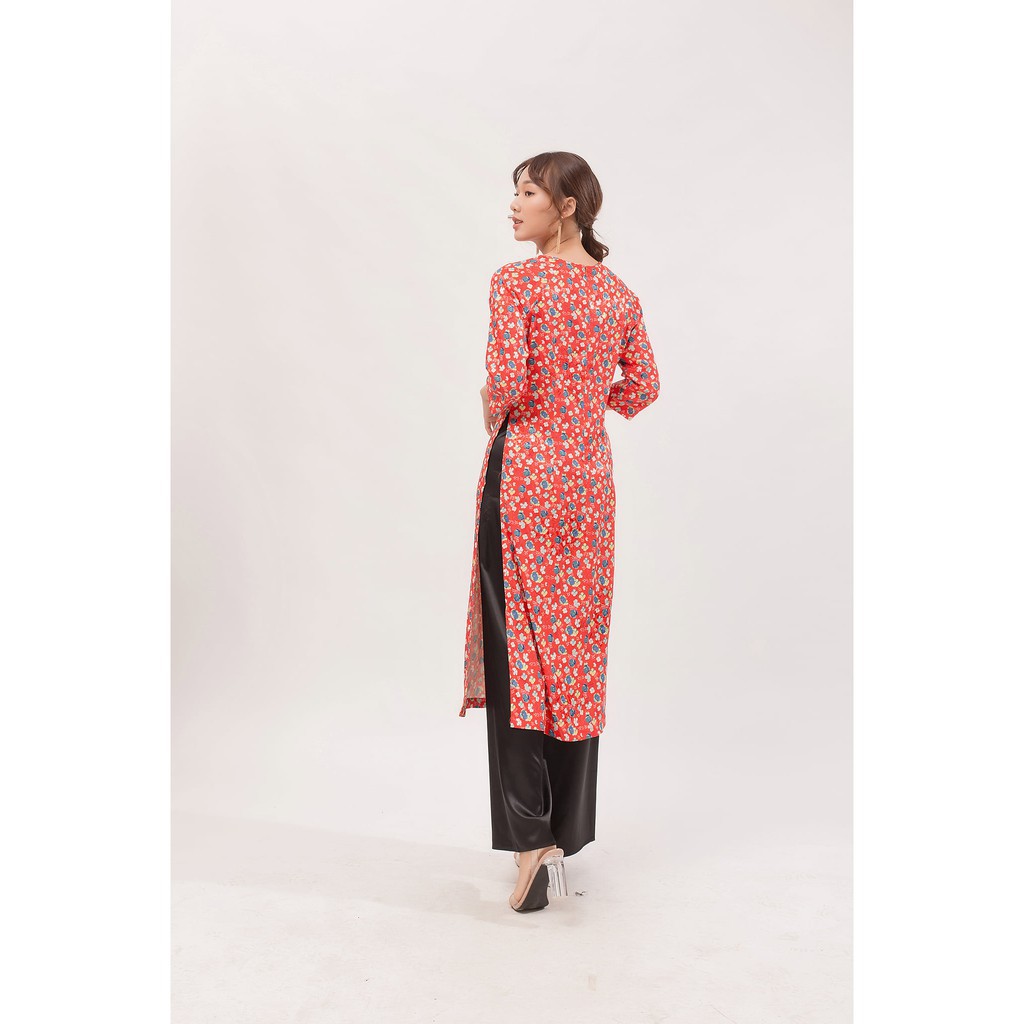 Áo Dài Nữ, Áo Dài Gấm Màu Đỏ Cổ Kiềng Tay Lững Họa Tiết Hoa Nhí Trẻ Trung Tinh Tế. | BigBuy360 - bigbuy360.vn