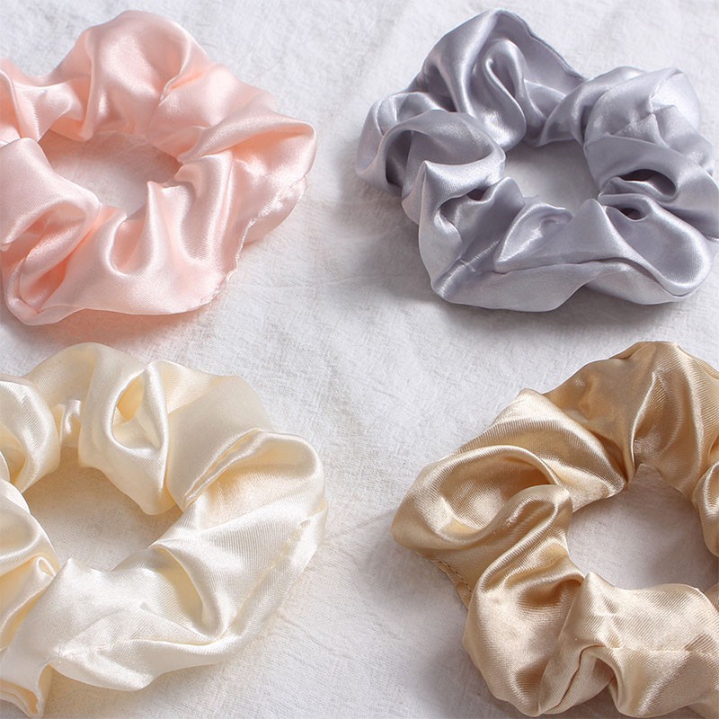 Dây Buộc Tóc Co Giãn Vải Lụa Satin Màu Trơn Dễ Thương