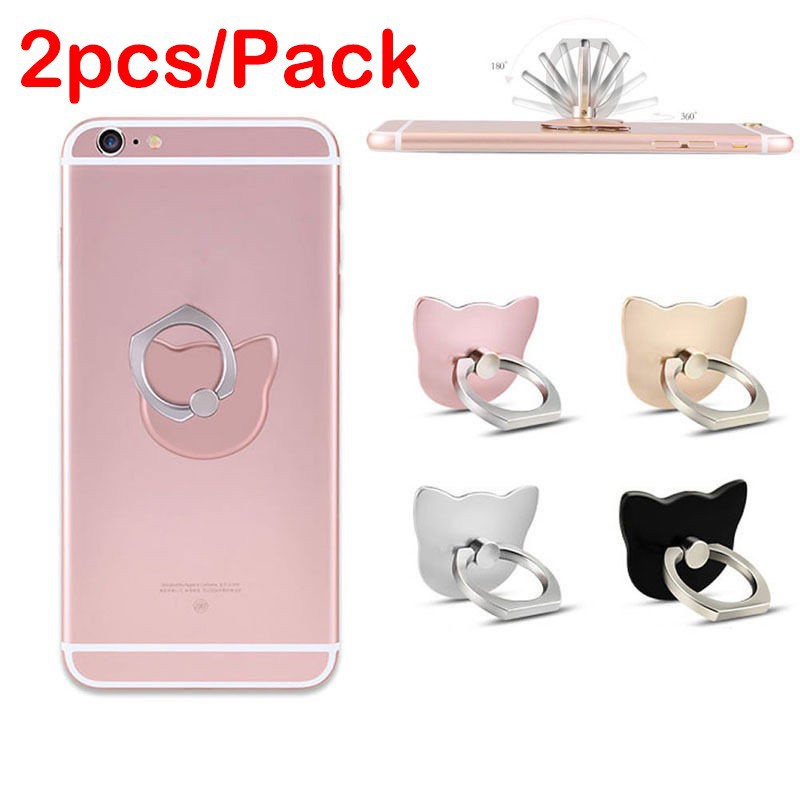 2pcs/Pack nhẫn đỡ điện thoại hình mèo hoạt hình xoay 360 độ dễ thương và tiện lợi