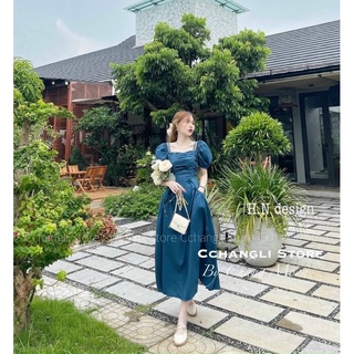 váy nhún ngực cổ vuông