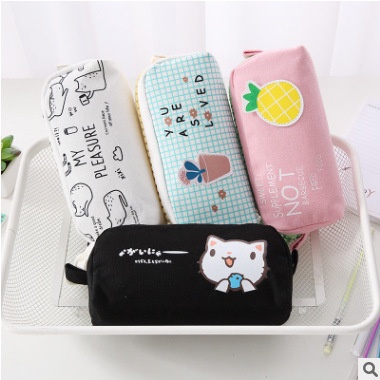 Túi Đựng Bút Da PU Canvas Sức Chứa Lớn In Hình Động Vật Đơn Giản Sáng Tạo