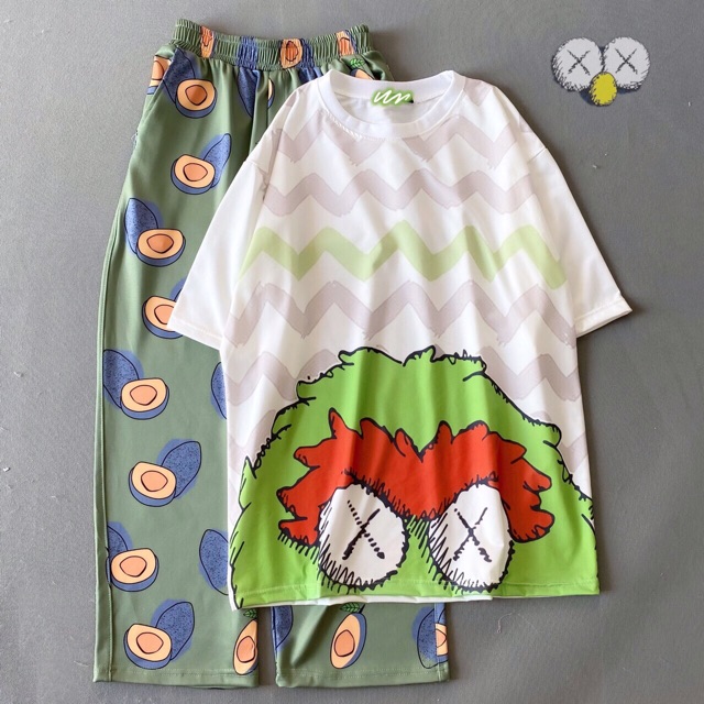 Set Bơ Xanh Siêu Cưng Ảnh Thật(Cartoon pant Mix Overtee 3D)