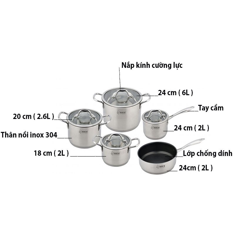 BỘ NỒI ARBER AB 05PLUS - Chính hãng bảo hành vung kính trọn đời