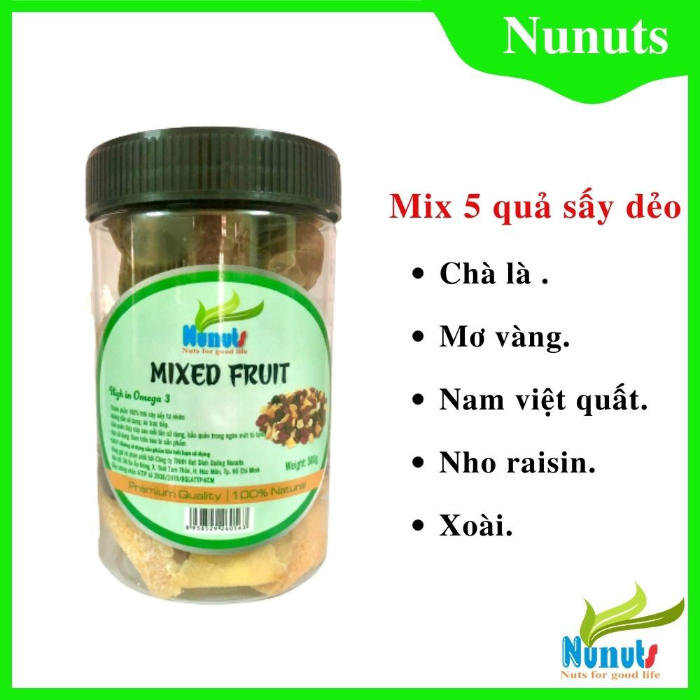 Mix trái cây sấy dẻo 6 loại ( mơ sấy dẻo, chà là khô nguyên cành, nho khô , xoài sấy dẻo, nam việt quất sấy) Nunut