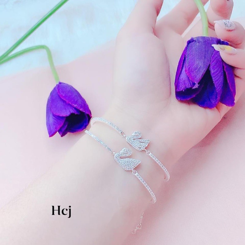 Lắc tay nưc thiên nga đính đã chuẩn bạc ta , sáng đẹp (ảnh thật)
