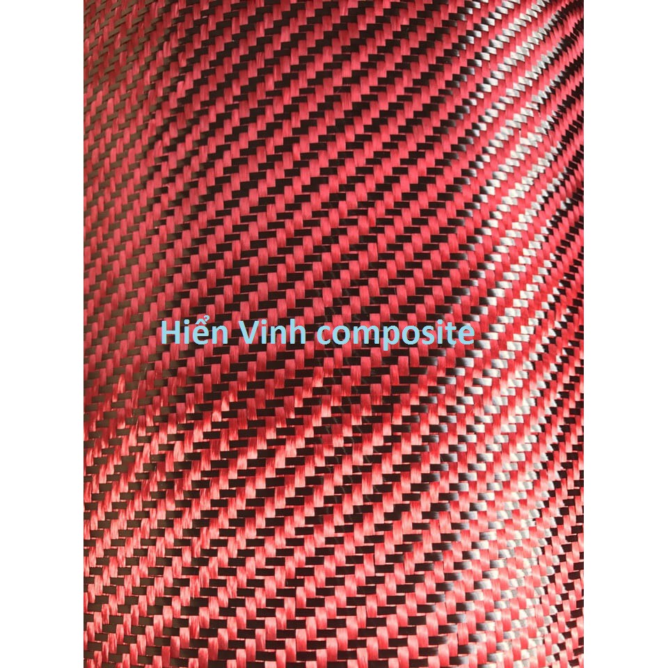 Vải carbon 3k 200g/m2 màu đỏ đen 1m x 0,5m