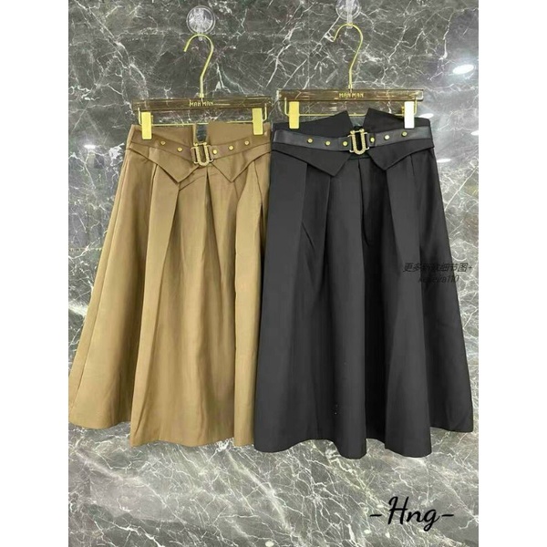 Chân váy thô Quảng Châu đai da dài qua gối