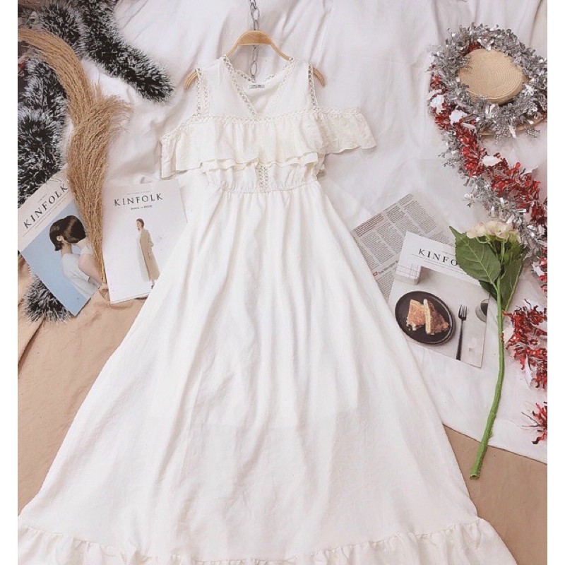 [FREESHIP] Đầm maxi xoè rớt vai phối ren | BigBuy360 - bigbuy360.vn