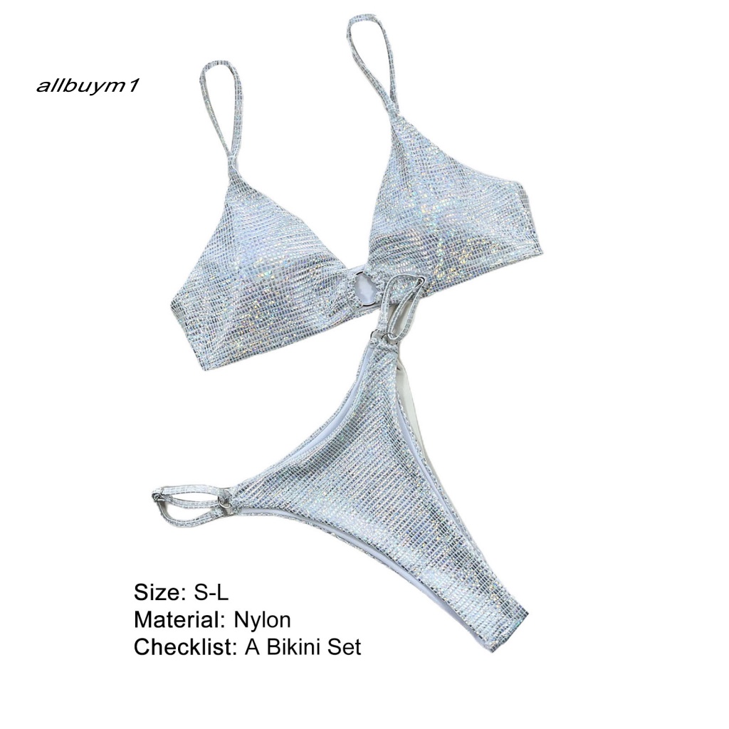 Bộ Bikini Hở Lưng Màu Sắc Lấp Lánh Có Vòng Kim Loại Dành Cho Nữ