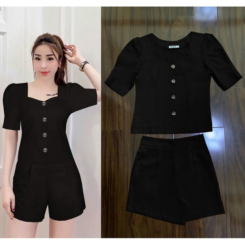 Bộ Quần Áo Nữ 💕FREESHIP💕  Set nguyên bộ quần short áo tay phồng xinh xắn TJ1115