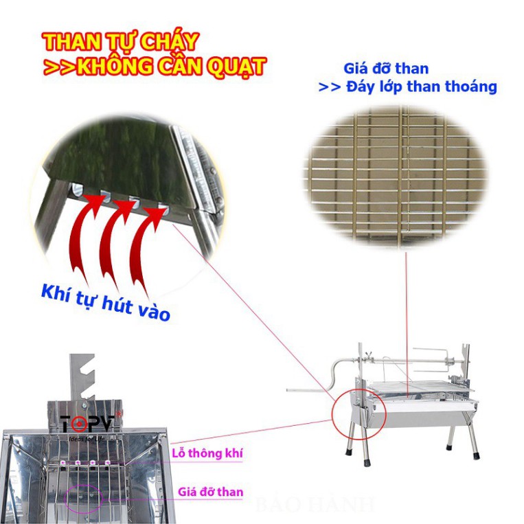 Bếp nướng than hoa đa năng TOPV: Nướng 2 trong 1, lò nướng than Inox bền sạch, lò quay vịt gia đình, bếp nướng than DNS