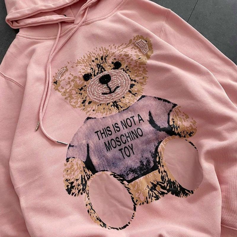 Áo Hoodie Hình Gấu Chất Nỉ Cotton, Form Áo Rộng Unisex Tay Bồng Hot Trends ( Kèm Ảnh Thật)
