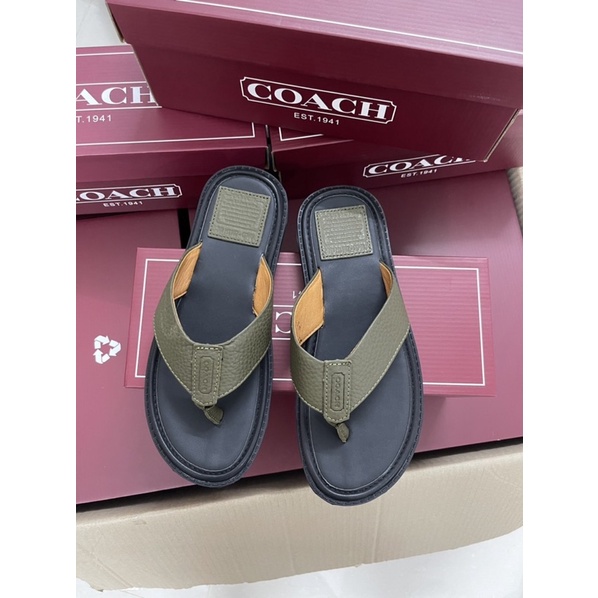 HÀNG XUẤT XỊN  FULl BOX _Dép kẹp nam COACH DA THẬT cực sang xịn êm vô đối