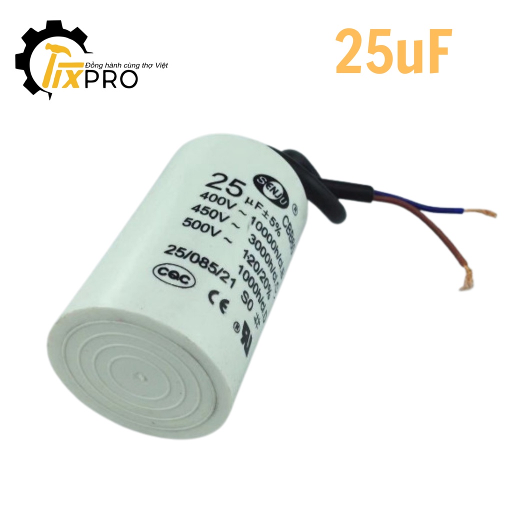 Tụ khởi động 25UF 450V CBB60 SENJU màu trắng loại xịn
