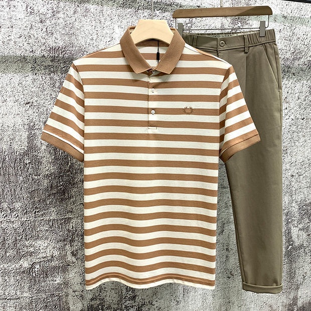 Áo Thun POLO Tay Ngắn Dáng Ôm Thêu Họa Tiết Kẻ Sọc Thời Trang Mùa Hè Cho Nam