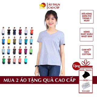Áo thun nữ trơn cổ tim Gold Rhino 100% cotton, áo phông nữ xuất khẩu Nhật Bản QT1