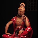 Tượng Quan Thế Âm áo đỏ gốm tử sa cao cấp ngồi thiền tịnh tâm- Tượng Phật trang trí decor không gian thiền tịnh