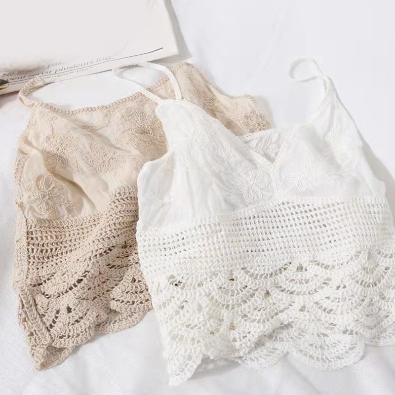 Áo Croptop Hai Dây Dệt Kim Thêu Hoa Cổ Chữ V Dáng Ôm Thời Trang Cho Nữ