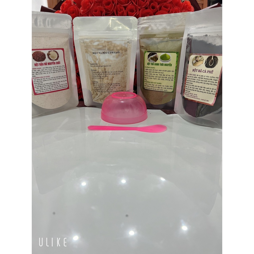 Combo cám gạo 100g+ trà xanh 100gr+đậu đỏ 100g( tặng bã cafe 100g, cọ , thìa)