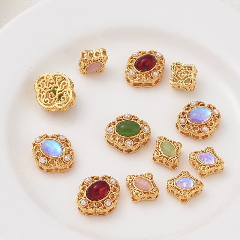 Vòng Tay Dây Thừng Xỏ Hạt Đá Mặt Trăng Bằng Đồng Mạ Vàng Kim Tự Làm Thủ Công diy