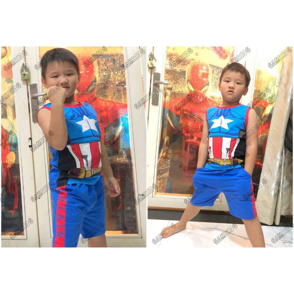 Bộ đồ bé trai sát nách siêu mát lạnh ngày hè hình Captain America
