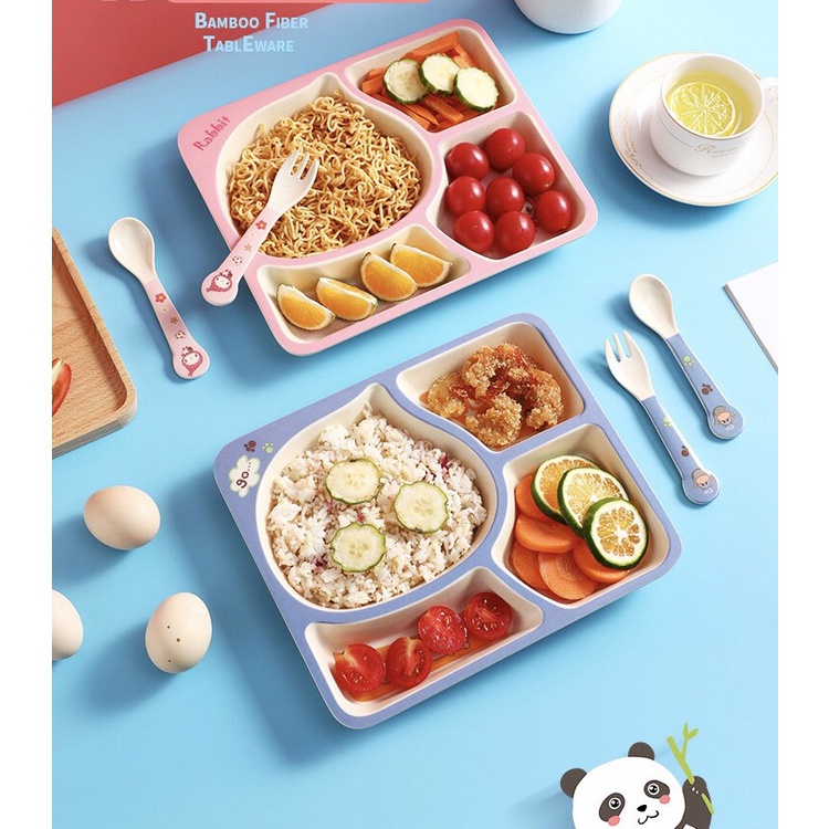 Set Ăn Dặm 6 Món Làm Từ Sợi Tre An Toàn Cho Bé, Khay Ăn Dạm Ngộ Nghĩnh