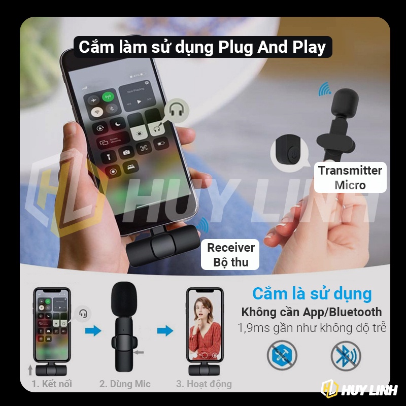 Micro thu âm không dây cho điện thoại - Hỗ trợ Livestream Facebook Youtube Tiktok