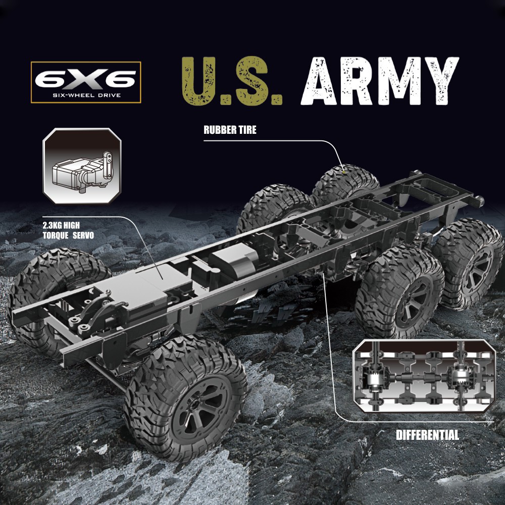 Xe ô tô tải quân sự điều khiển từ xa Fayee FY004 FY004A US Military Truck 1/16 dẫn động 3 cầu 6WD đồ chơi RC siêu bền