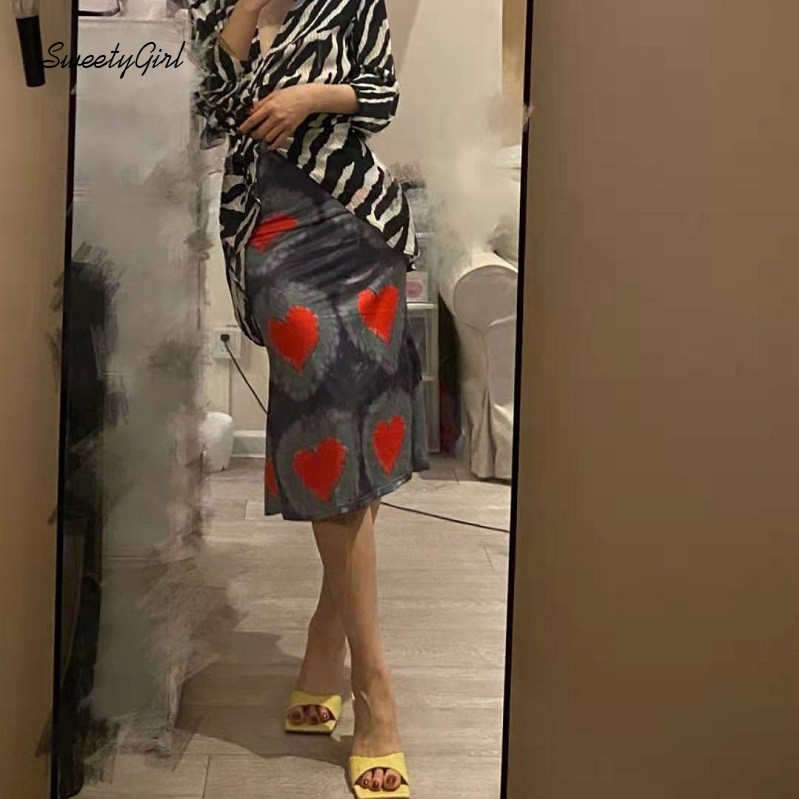 Chân Váy Midi Lưng Cao Hoạ Tiết In Thiết Kế Đơn Giản Hợp Thời Trang