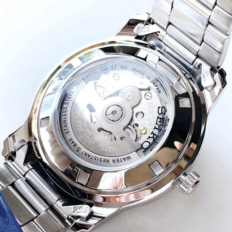 Đồng hồ Nam chính hãng Seiko 5 Automatic SNKP15J1/SNKP15K1 Size 42mm,Mặt trắng,Lịch-Máy cơ tự động-Dây kim loại cao cấp