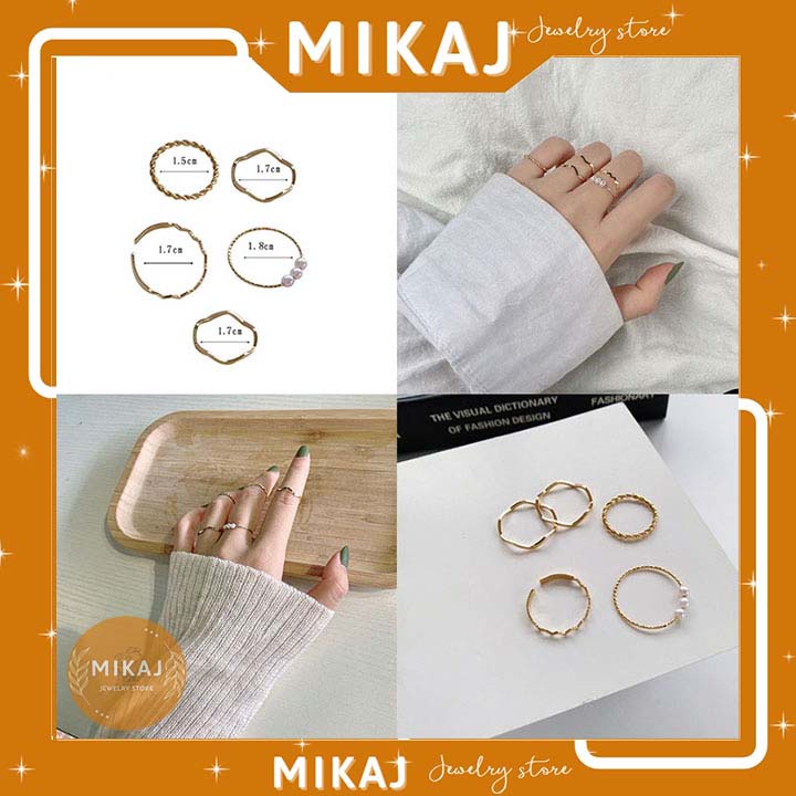 Set nhẫn nữ cá tính 5 chiếc cặp đôi bạn thân titan không gỉ hàn quốc cá tính cute đeo ngón trỏ út màu vàng MIKAJ STORE