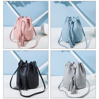 Túi Dây Rút Bằng Da PU Trang Tri Tua Rua Vintage Cho Nữ