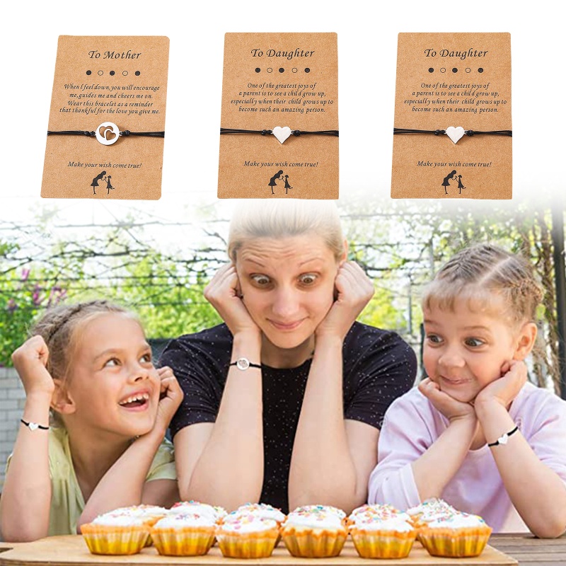 Flgo set 3 Vòng Tay Hình Trái Tim Rỗng Ghép Khắc Chữ Cho Mẹ Và Con Gái