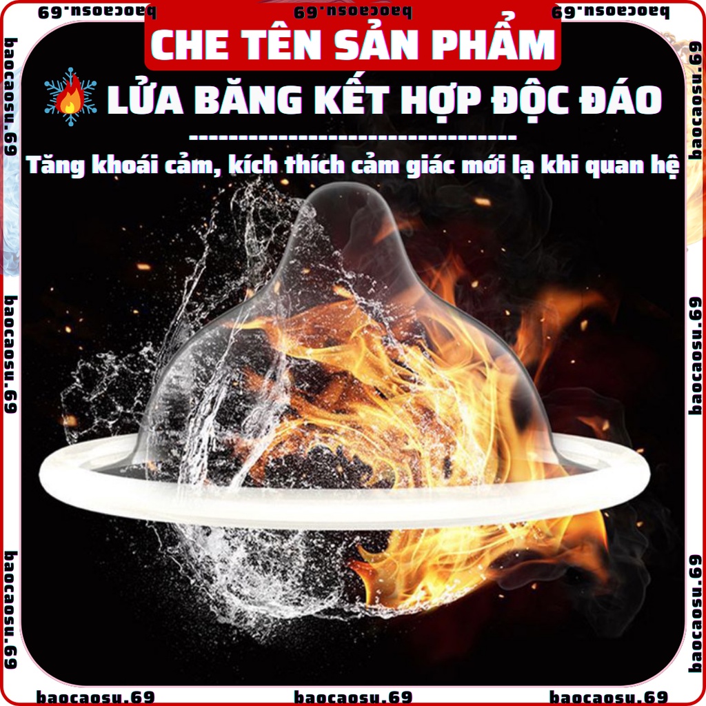 Bao cao su OLO 0.01mm lửa băng Ice &amp; Fire mỏng,nhiều gel,cảm giác lửa băng mới lạ - hộp 10 bao