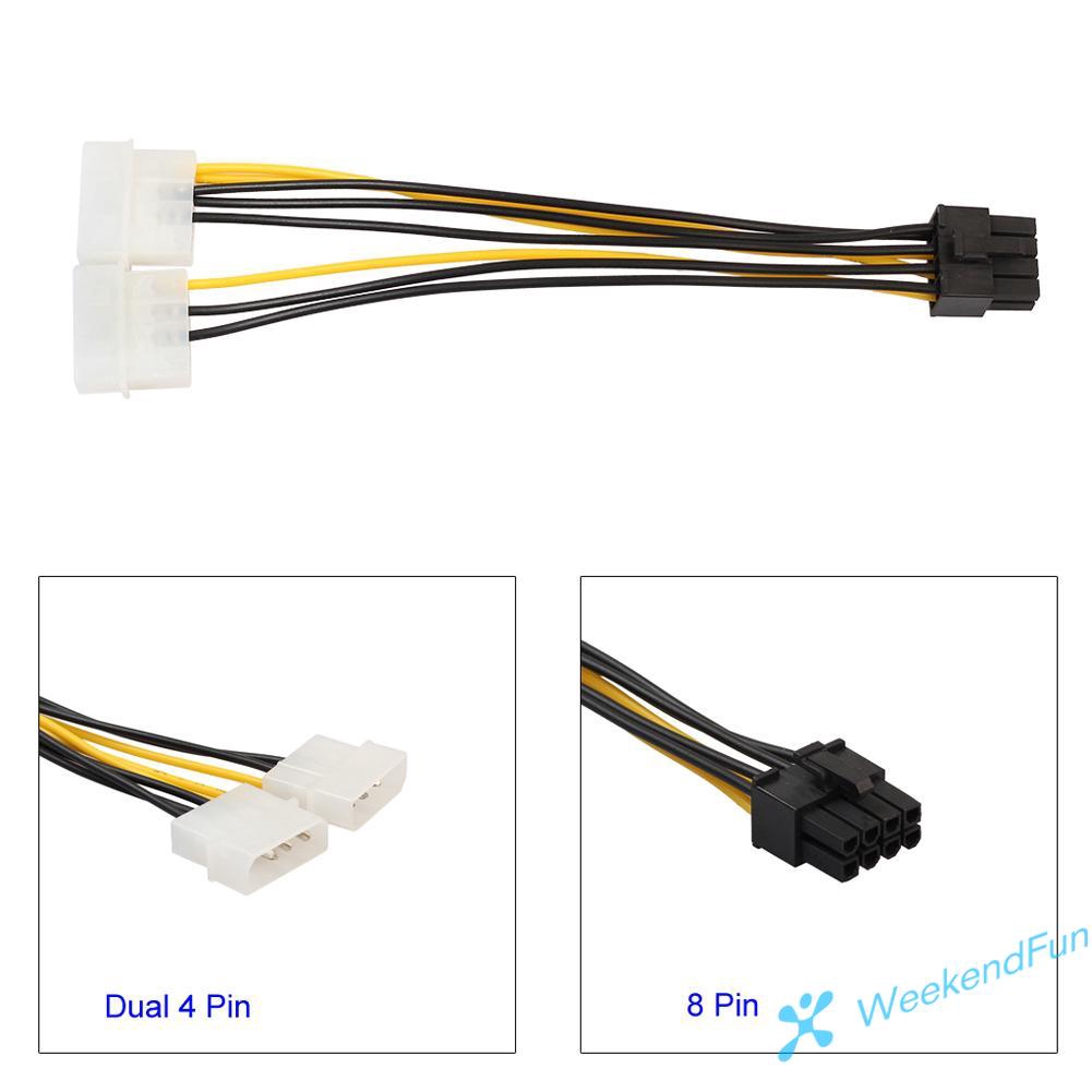 Cáp Chuyển Đổi Nguồn Điện 18cm 8 (6+2 Pin) Sang Dual 4 Pin Cho Card Đồ Họa