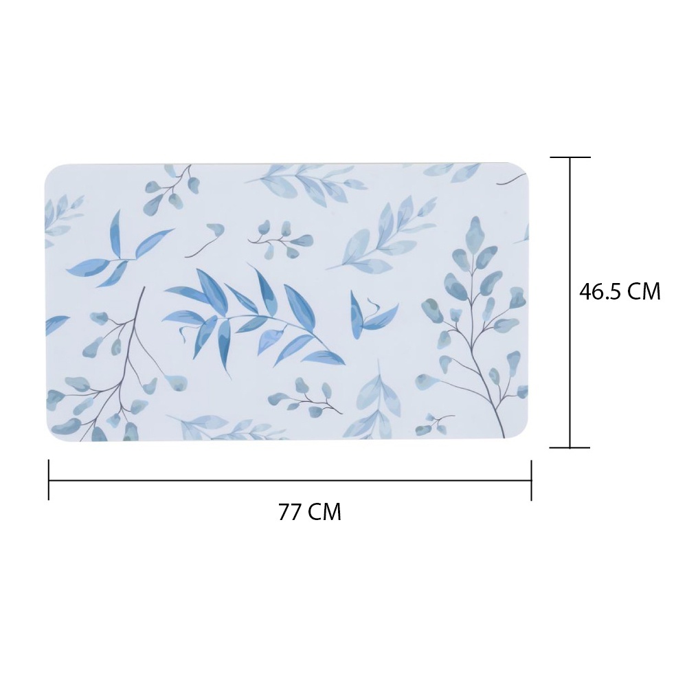 HOMEBASE MOYA Thảm lau chân bằng PVC mặt sau chống trượt họa tiết lá xanh dương 46.5Wx1Dx77Hcm