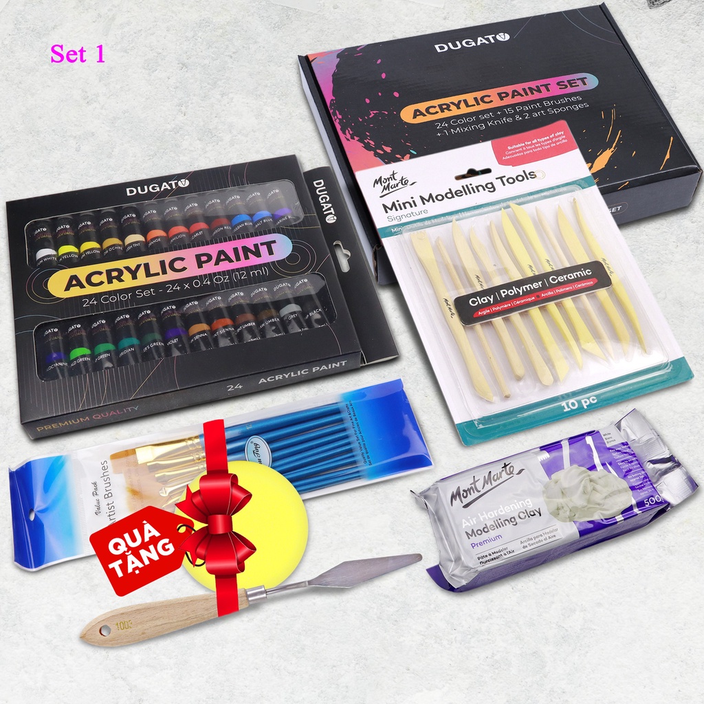 Bộ Đất Sét Tự Khô Mont Marte Full Dụng Cụ Đất Sét, Tặng Bay + Mút Nhả Màu